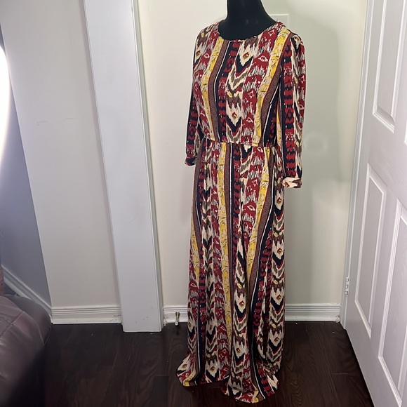 Forever21 Boho 3/4 Sleeve Maxi Dress Size Large - Picture 3 of 13